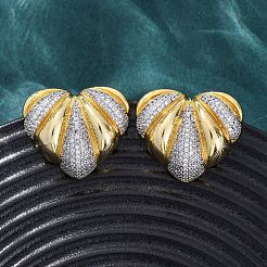 Серьги-гвоздики из латуни с микро-паве и прозрачным фианитом в форме сердца&nbsp;EJEW-H158-13GP