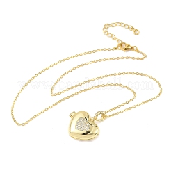 Латунные микропаве прозрачные кубические цирконии сердце медальон кулон ожерелья для женщин&nbsp;NJEW-S449-04B-G