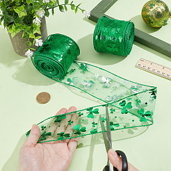 Лента из полиэстера с принтом в виде клевера на тему Дня святого Патрика&nbsp;OCOR-WH0100-72