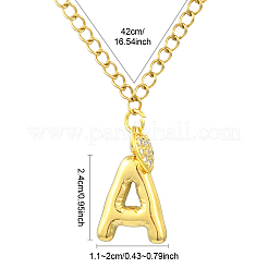 304 нержавеющая сталь прозрачный кубический цирконий сердце и буква подвеска панцирное ожерелье цепочка для женщин&nbsp;NJEW-FS00012-27Q