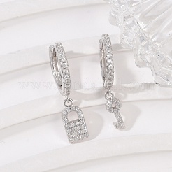 Серьги-кольца lock & key 925 из стерлингового серебра с микропаве из прозрачных кубических цирконий для женщин&nbsp;EJEW-G427-01P-03