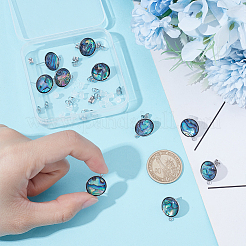 Фурнитура для сережек-гвоздиков из нержавеющей стали 304 с натуральными ракушками пауа&nbsp;STAS-UN0063-80