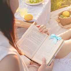 24 шт. 6-цветные полиэстеровые закладки с бантом и прозрачным акрилом&nbsp;AJEW-FH00038