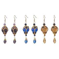 Серьги-подвески из натурального тигрового глаза&nbsp;EJEW-MZ00686