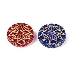 Плоские круглые стеклянные бусины с цветочками&nbsp;GLAA-T025-74M