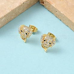 Серьги-гвоздики с прозрачными кубическими цирконами и микропаве из латуни для собак&nbsp;EJEW-Z144-01G