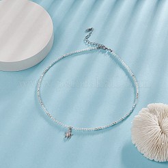 Ожерелье с кулоном в виде черепахи из прозрачного кубического циркония с цепочками из бисера из натурального аквамарина для женщин&nbsp;NJEW-JN04271-04