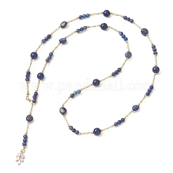 Ожерелья-лариаты из натурального лазурита круглой огранки и самородков&nbsp;NJEW-JN05727