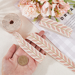 18 ярд двухцветных полиэстеровых жаккардовых лент с узором в виде листьев&nbsp;SRIB-CY0001-16