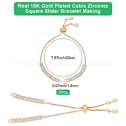 3 шт. латунный прозрачный кубический цирконий прямоугольный слайдер браслет изготовление&nbsp;BJEW-BBC0001-19