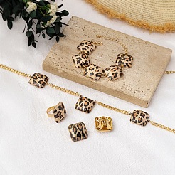 Леопардовый принт квадратные сплавные браслеты и серьги и ожерелья и кольца наборы для женщин&nbsp;FS-WG3A343-01