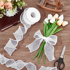 5 ярд ленты из органзы с пластиковой жемчужиной по краю&nbsp;OCOR-WH0101-185A