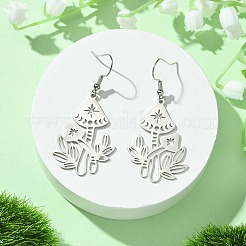 Полые серьги-подвески из нержавеющей стали 201 в форме гриба&nbsp;EJEW-TA00389-02