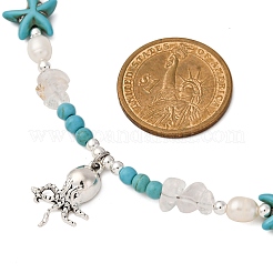 6 шт. 6 стиля подвеска из сплава морских животных натуральный кварцевый кристалл и немагнитный синтетический гематит и бирюзовые бусины ожерелья&nbsp;NJEW-JN05346