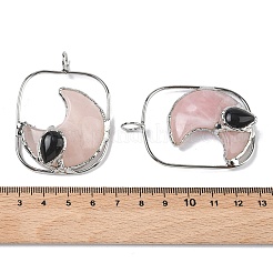 Крупные подвески из натурального розового кварца и обсидиана.&nbsp;G-Z142-01P-B01