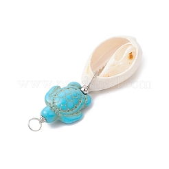 5 шт. 5 стиля подвески из натуральной раковины каури и окрашенной синтетической бирюзовой черепахи в медной проволоке&nbsp;PALLOY-JF04034-02