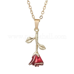 День святого Валентина сплав темно-красной эмали роза цветок кулон ожерелье&nbsp;NJEW-TA00183