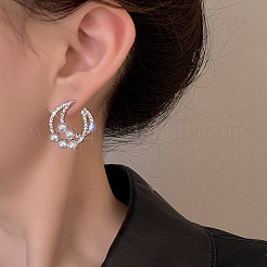 Серьги-гвоздики из лунного сплава с кристаллами и стразами&nbsp;FS-WG6950B-01