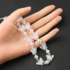 Акриловые мобильные ремешки с жемчугом и бабочкой HJEW-YW0001-01