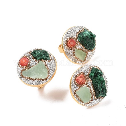 Регулируемое кольцо из смешанных натуральных и синтетических драгоценных камней с бусинами неправильной формы и кристаллическими стразами G-I330-10G-1