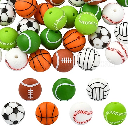 35шт 7 цвета все виды спортивных мячей силиконовые бусины&nbsp;SIL-YW0002-28-1