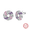 925 Sterling Silver Micro Pave Cubic Zirconia Stud Earrings, Donut, Colorful, Real Platinum Plated, 12.8mm