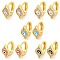 Rhombus with Evil Eye Real 18K Gold Plated Brass Hoop Earrings, with Enamel and Clear Cubic Zirconia, Mixed Color, 12x7mm