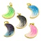 Brass Enamel Pendants, Cadmium Free & Lead Free, with Glitter and Jump Ring, Long-Lasting Plated, Real 18K Gold Plated, Moon Charms, Mixed Color, 19x13x2.5mm, Hole: 3.5mm