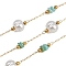 304 Stainless Steel Paperclip Chains, Round, with ABS Plastic Imitation Pearl & Dyed Shell Beads, Ion Plating(IP), Real 18K Gold Plated, Unwelded, with Spool, Pale Turquoise, 2x0.5x0.1mm