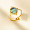 304 Stainless Steel with Natural Shell Cuff Open Rings for Women, Round, Real 18K Gold Plated, 16mm, Inner Diameter: 17mm