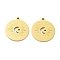 Ion Plating(IP) 316L Surgical Stainless Steel Pendants, Nickel Free, Flat Round with Sun Charm, Real 18K Gold Plated, 24.5x22x1.5mm, Hole: 1.8mm