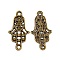 Tibetan Style Alloy Links, Hamsa Hand/Hand of Miriam, Cadmium Free & Nickel Free & Lead Free, Antique Bronze, 25x13.5x1.5mm, Hole: 1.5mm, about 840pcs/1000g