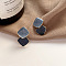 Alloy Enamel Stud Earrings, Rhombus, Golden, Gray, 18x10mm