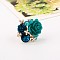 Resin Rose Finger Rings, Alloy Rings, Ethnic Style Ring Sweet Fashion Accessory, Light Gold, Dark Cyan