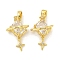 Brass Micro Pave Clear Cubic Zirconia Pendants, Cadmium Free & Nickel Free & Lead Free, Rectangle with Star Charms, Real 18K Gold Plated, 21.5x13.5x8mm, Hole: 3x4mm