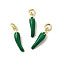 Brass Enamel Pendants, Cadmium Free & Nickel Free & Lead Free, with Jump Rings, Real 18K Gold Plated, Chili Charms, Green, 19x4.5x4mm, Hole: 3.2mm