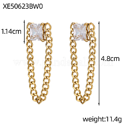 Квадратные серьги-подвески из нержавеющей стали 304 с инкрустацией прозрачными кубическими циркониями.&nbsp;STAS-OY012-03G