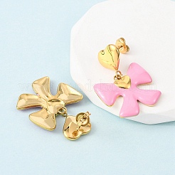 Серьги-гвоздики с бантом из нержавеющей стали 304 с эмалью&nbsp;EJEW-K268-81G
