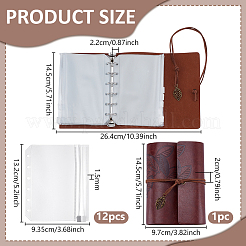 1 прямоугольник с рисунком листьев из искусственной кожи с железной обложкой и 12 пакетами из ПВХ&nbsp;AJEW-BC0010-02