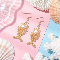 Серьги-подвески из стеклянных бусин в форме рыбьей кости&nbsp;EJEW-MZ00439-04