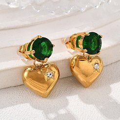 Серьги-гвоздики в форме сердца из нержавеющей стали 304 с микропаве из кубических цирконий&nbsp;EJEW-V016-01G-03