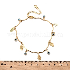 Браслеты на ногу из богемской латуни и смолы светло-голубого цвета с кисточками в виде руки хамда&nbsp;LS-AJEW-Z046-01G