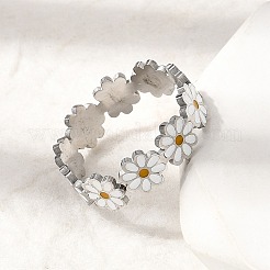 Кольцо для пальца Flower 201 из нержавеющей стали с эмалью&nbsp;RJEW-Z135-02P