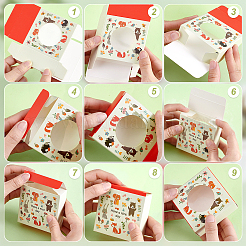 Картонная бумага с принтом животных упаковочные коробки для мыла ручной работы с круглым видимым окном&nbsp;CON-WH0086-178A