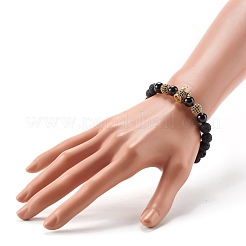 Масляный диффузор йога натуральный турмалин и натуральный лавовый камень бусины стрейч браслет для девочек женщин&nbsp;BJEW-JB06800