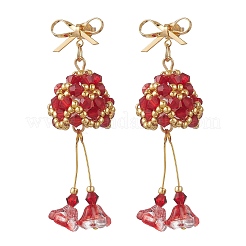 3 пара серег-гвоздиков с подвесками из латуни и стекла в виде рождественского колокольчика&nbsp;EJEW-MZ00612