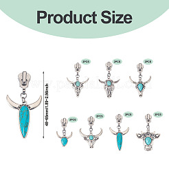 14 шт. 7 стиля слайдеров-молний из сплава в виде головы крупного рогатого скота и синтетической бирюзы&nbsp;HJEW-TAC0102