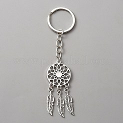 Плетеная сетка/паутина с подвеской из сплава перьев и брелка из смолы&nbsp;KEYC-WH0029-71AS