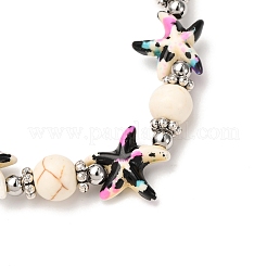 Комплект из 4 шт. эластичных браслетов из синтетических бирюзовых бусин и бусин из сплава и латуни&nbsp;BJEW-JB12408