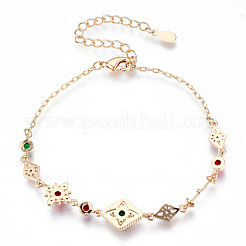 Красочный кубический цирконий браслет с ромбами&nbsp;BJEW-N020-01